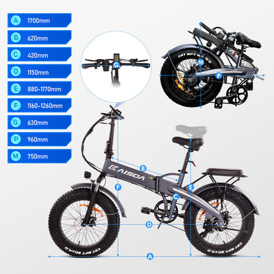 KAISDA K2 20 Inch Folding Electric Bicycle 48V 500W Super Bright Headlights Electric Bicycle 4 Inch Wide Tire with LCD Instrument + Aluminum Pedals