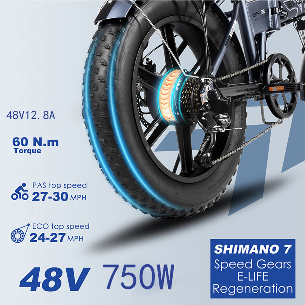 ENGWE EP2 PRO Smart Electric Bike 20Inch Fat Tire Snow Bike 750W Folding MBT Bike 48V 12.8Ah Lithium Battery Max Speed 45KM/H 3Color