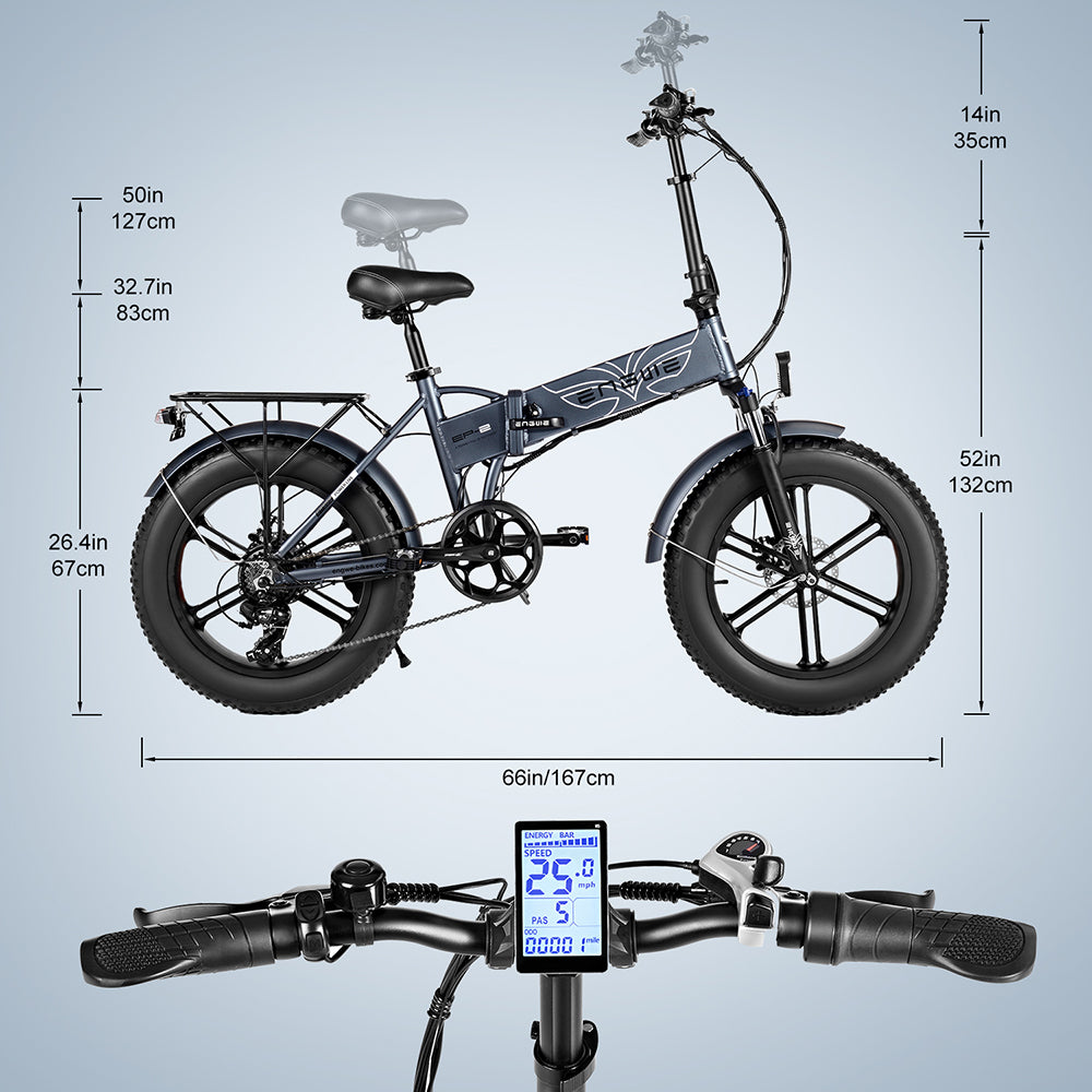 ENGWE EP2 PRO Smart Electric Bike 20Inch Fat Tire Snow Bike 750W Folding MBT Bike 48V 12.8Ah Lithium Battery Max Speed 45KM/H 3Color