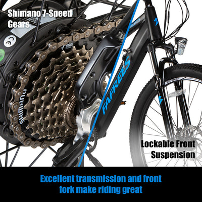 Electric Mountain Bikes for Adults 27.5'' FAFREES KRE27.5 Electric Bicycle 250W with 10Ah Removable Lithium Battery Moped Cycle, Professional 7-Speed Gears Black-Bleu