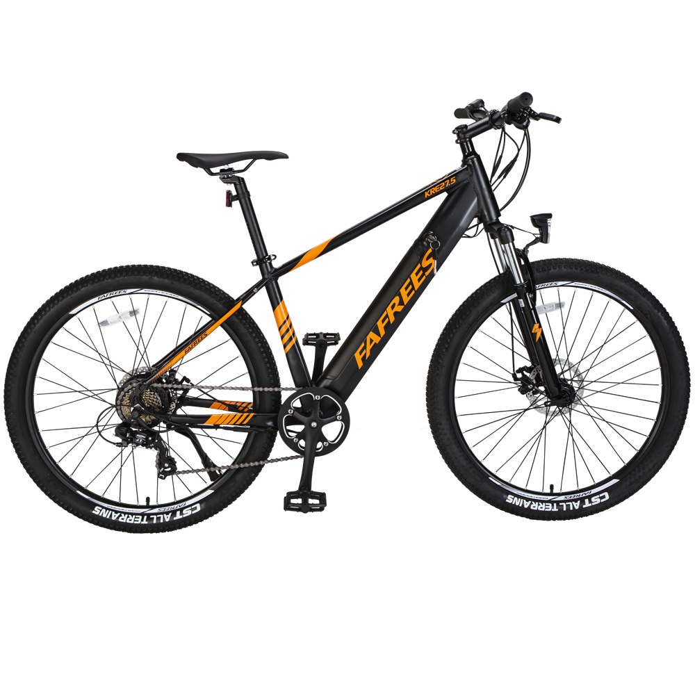 Electric Mountain Bikes for Adults 27.5'' FAFREES KRE27.5 Electric Bicycle 250W with 10Ah Removable Lithium Battery Moped Cycle, Professional 7-Speed Gears Black-Yellow