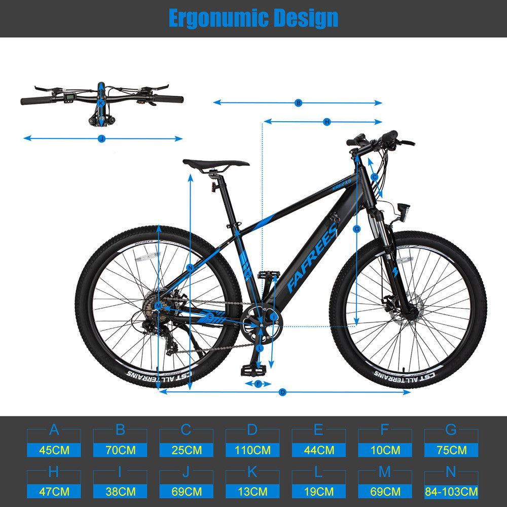 Electric Mountain Bikes for Adults 27.5'' FAFREES KRE27.5 Electric Bicycle 250W with 10Ah Removable Lithium Battery Moped Cycle, Professional 7-Speed Gears Black-Bleu