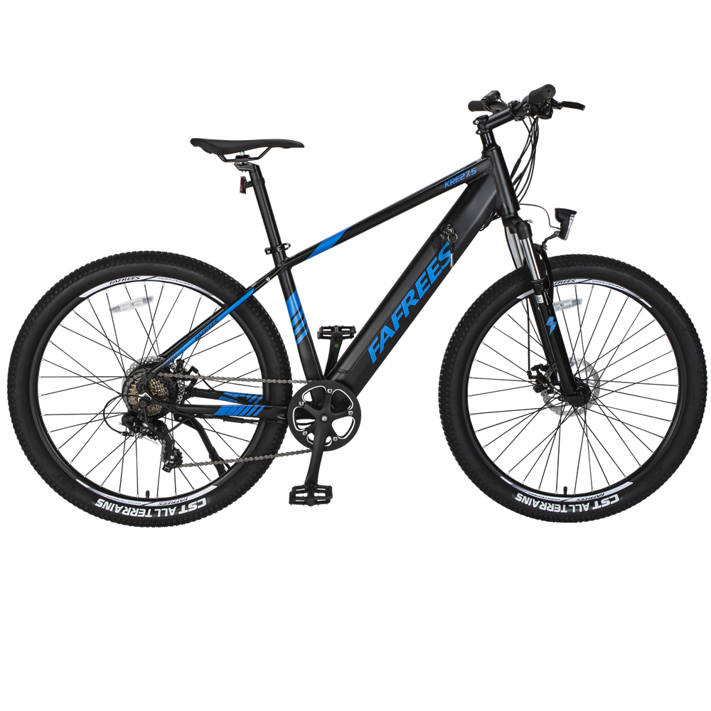 Electric Mountain Bikes for Adults 27.5'' FAFREES KRE27.5 Electric Bicycle 250W with 10Ah Removable Lithium Battery Moped Cycle, Professional 7-Speed Gears Black-Bleu