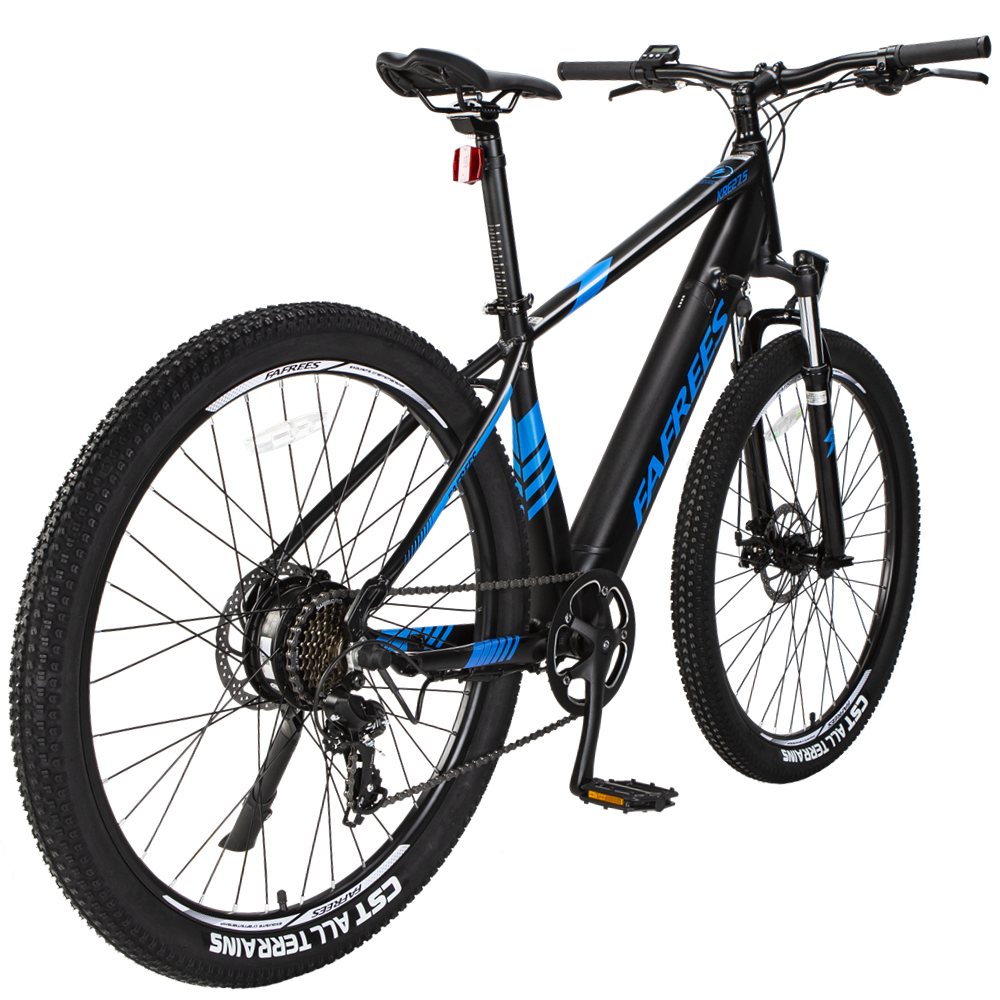 Electric Mountain Bikes for Adults 27.5'' FAFREES KRE27.5 Electric Bicycle 250W with 10Ah Removable Lithium Battery Moped Cycle, Professional 7-Speed Gears Black-Bleu