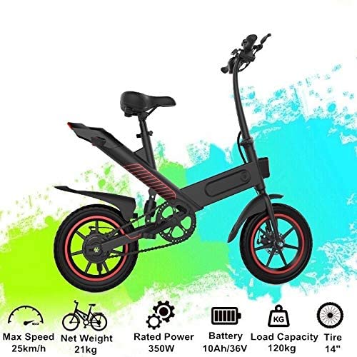 Folding Electric Bicycle with Pedals, 14 Inch Adult Electric Bikes 350W Brushless Motor, 36v / 10AH / 25km, IP54