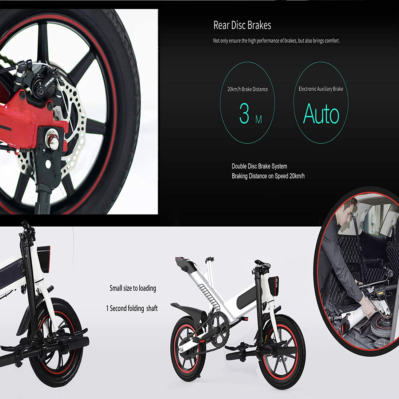 Folding Electric Bicycle with Pedals, 14 Inch Adult Electric Bikes 350W Brushless Motor, 36v / 10AH / 25km, IP54