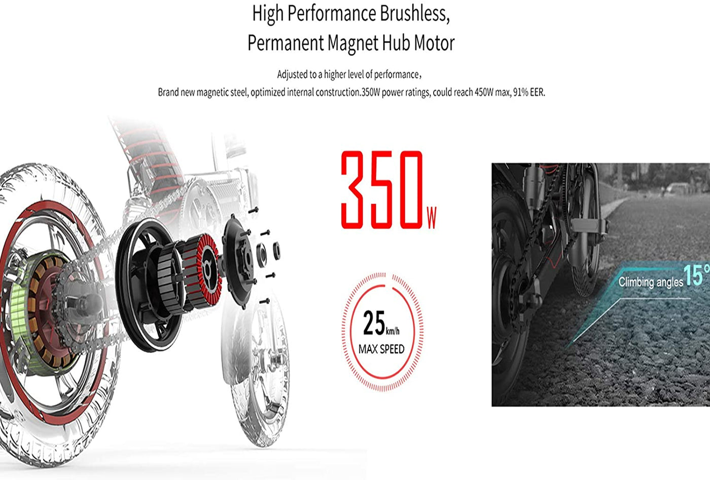 Folding Electric Bicycle with Pedals, 14 Inch Adult Electric Bikes 350W Brushless Motor, 36v / 10AH / 25km, IP54