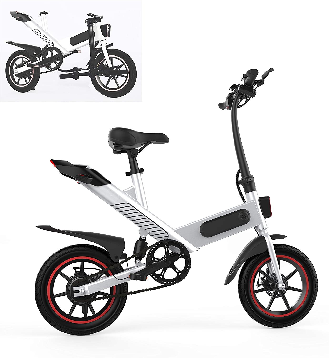 Folding Electric Bicycle with Pedals, 14 Inch Adult Electric Bikes 350W Brushless Motor, 36v / 10AH / 25km, IP54